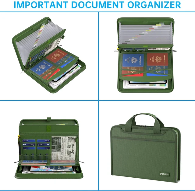 Alt view image 3 of 7 - Accordion File Organizer,Fireproof Expanding File Folder with Multi Pockets,13 Pockets Document Organizer with Handle & Labels,Portable Home Travel Safe Storage for Letter A4 Files,Green