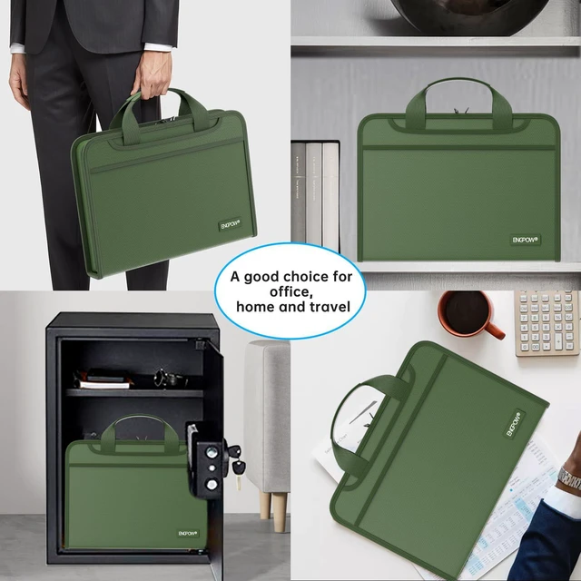 Alt view image 6 of 7 - Accordion File Organizer,Fireproof Expanding File Folder with Multi Pockets,13 Pockets Document Organizer with Handle & Labels,Portable Home Travel Safe Storage for Letter A4 Files,Green