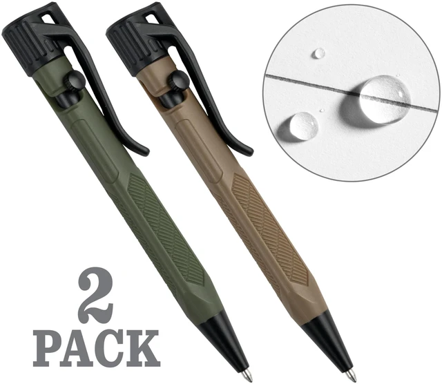 Alt view image 3 of 7 - Weatherproof Olive Drab and Flat Dark Earth Mini Bolt-Action Pens - Black Ink, 2 Pack (No. TAC20)