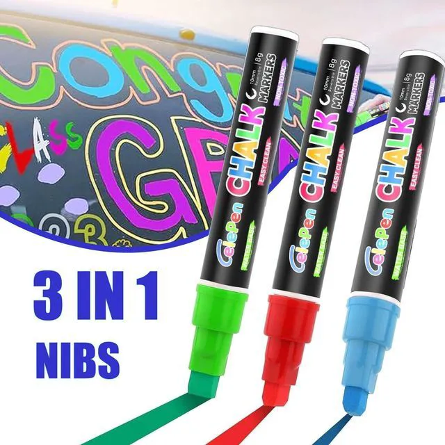 Alt view image 2 of 7 - Window Chalk Markers for Cars Glass Washable, 16 Colors Jumbo Liquid Chalk Marker Pens with 10mm 3 in 1 Nib Wide Tips, Big Chalkboard Markers Car Window Paint Pens for Auto, Bistro, Mirror, Poster