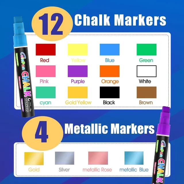 Alt view image 3 of 7 - Window Chalk Markers for Cars Glass Washable, 16 Colors Jumbo Liquid Chalk Marker Pens with 10mm 3 in 1 Nib Wide Tips, Big Chalkboard Markers Car Window Paint Pens for Auto, Bistro, Mirror, Poster