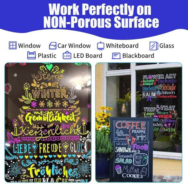 Alt view image 5 of 7 - Window Chalk Markers for Cars Glass Washable, 16 Colors Jumbo Liquid Chalk Marker Pens with 10mm 3 in 1 Nib Wide Tips, Big Chalkboard Markers Car Window Paint Pens for Auto, Bistro, Mirror, Poster