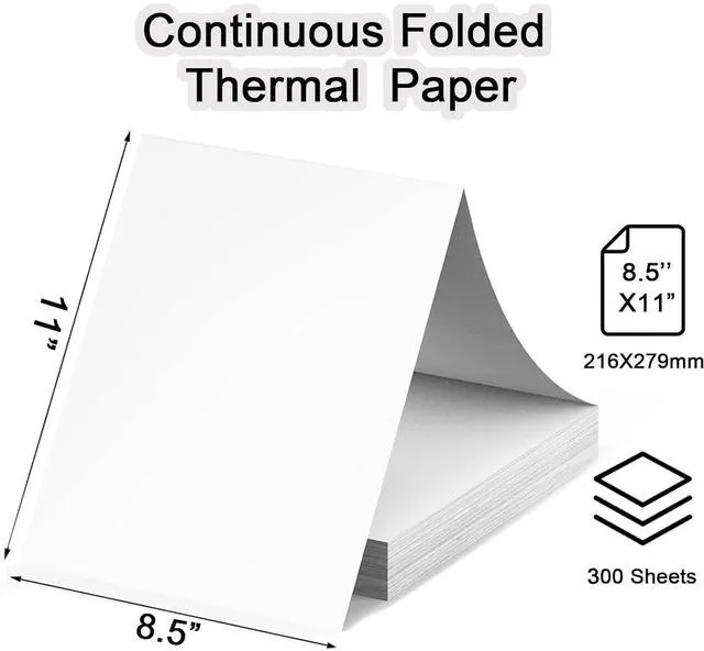 Alt view image 5 of 7 - 300 Sheets Thermal Printer Paper 8.5 x 11 Inch, Fanfold US Letter Size BPA-Free Thermal Printer Paper for N80/PD-A4/Most Inkless Printers, Quick-Dry Fanfold Thermal Paper for Home,Outdoor & Travel
