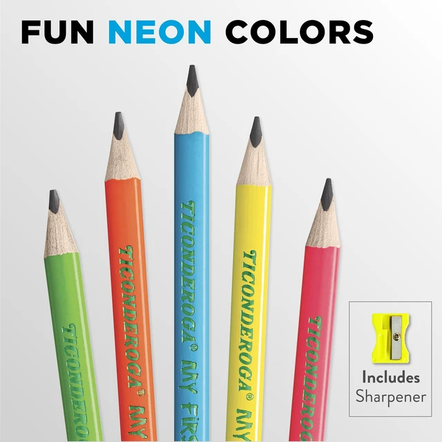 Alt view image 4 of 7 - My First Tri-Write Wood-Cased Pencils with Sharpener, Pre-Sharpened, 2 HB, With Erasers, Neon Colors, 2 Count, 6 Packs