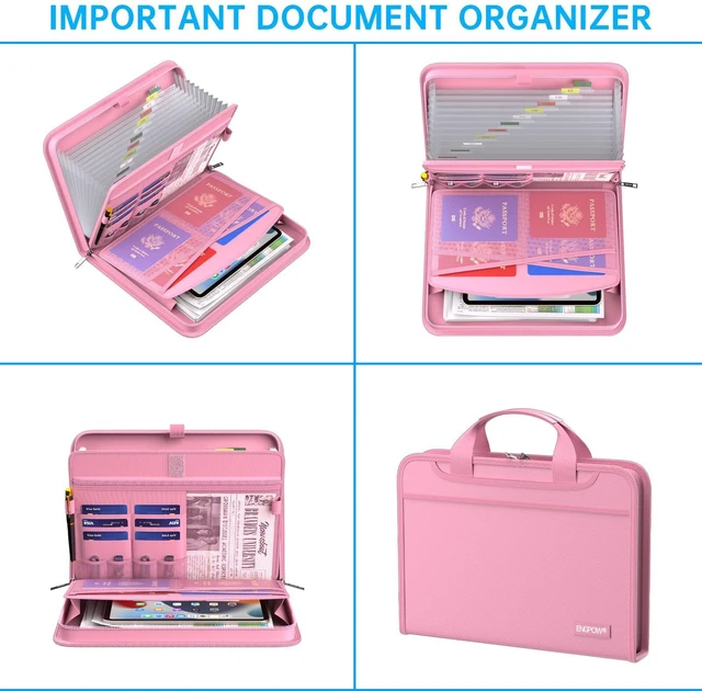 Alt view image 3 of 7 - Accordion File Organizer,Fireproof Expanding File Folder with Multi Pockets,13 Pockets Document Organizer with Handle & Labels,Portable Home Travel Safe Storage Folder for Letter A4 Files,Pink