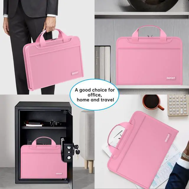 Alt view image 6 of 7 - Accordion File Organizer,Fireproof Expanding File Folder with Multi Pockets,13 Pockets Document Organizer with Handle & Labels,Portable Home Travel Safe Storage Folder for Letter A4 Files,Pink