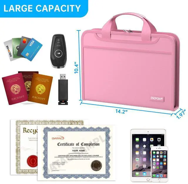 Alt view image 5 of 7 - Accordion File Organizer,Fireproof Expanding File Folder with Multi Pockets,13 Pockets Document Organizer with Handle & Labels,Portable Home Travel Safe Storage Folder for Letter A4 Files,Pink