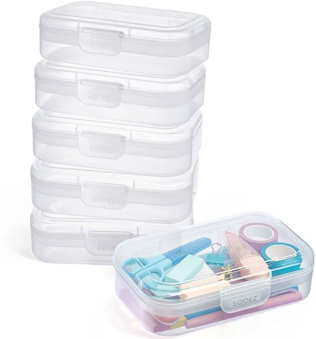 Main image of 6 Pack Pencil Box, Plastic Pencil Case Holder with Latch, Clear Crayon Box Marker Organizer, Large Craft Storage Boxes, Stackable Storage Containers for Art School Supplies