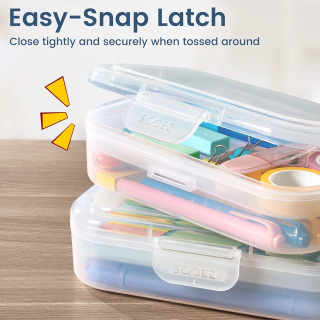 Alt view image 2 of 7 - 6 Pack Pencil Box, Plastic Pencil Case Holder with Latch, Clear Crayon Box Marker Organizer, Large Craft Storage Boxes, Stackable Storage Containers for Art School Supplies