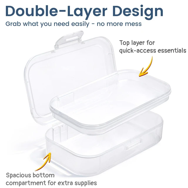 Alt view image 7 of 7 - 6 Pack Pencil Box, Plastic Pencil Case Holder with Latch, Clear Crayon Box Marker Organizer, Large Craft Storage Boxes, Stackable Storage Containers for Art School Supplies