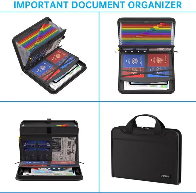 Alt view image 3 of 7 - Accordion File Organizer,Fireproof Expanding File Folder with Multi Pockets,13 Colorful Pockets Document Organizer with Handle & Labels,Portable Home Travel Safe Storage for Letter A4 Files