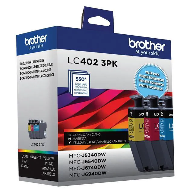 Alt view image 7 of 7 - Genuine LC402 3PK 3-Pack of Standard Yield Cyan, Magenta and Yellow Ink Cartridges, Black