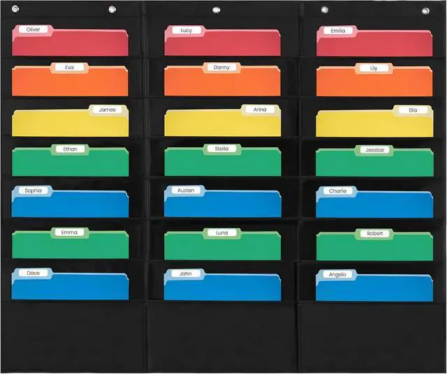 Main image of 21 Pocket File Pocket Chart, Black, 42" Wide x 35" Tall Versatile Wall Hanging File Folder Organizer for Classrooms, Offices, Home, and More - Wall Folder Organizer