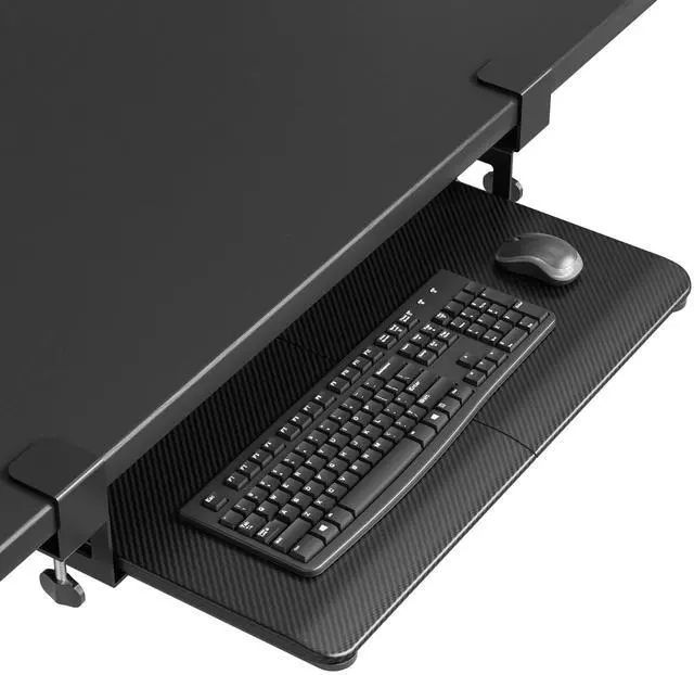 Main image of Under Desk Keyboard Tray, Pull-Out Keyboard & Mouse Platform C-Clamp Mount, Space-Saving Ergonomic Slide-Out Drawer, 31.3 in Including Clamps, 25.6 x 11.8 in Tray, Black Carbon Fiber