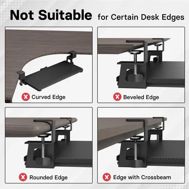 Alt view image 3 of 7 - Under Desk Keyboard Tray, Pull-Out Keyboard & Mouse Platform C-Clamp Mount, Space-Saving Ergonomic Slide-Out Drawer, 31.3 in Including Clamps, 25.6 x 11.8 in Tray, Black Carbon Fiber