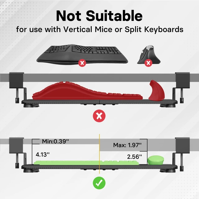 Alt view image 6 of 7 - Under Desk Keyboard Tray, Pull-Out Keyboard & Mouse Platform C-Clamp Mount, Space-Saving Ergonomic Slide-Out Drawer, 31.3 in Including Clamps, 25.6 x 11.8 in Tray, Black Carbon Fiber
