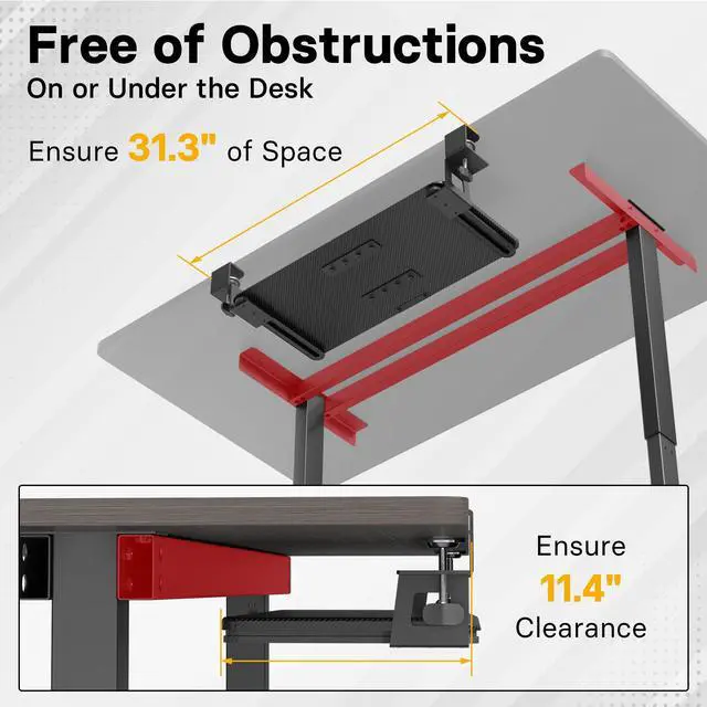 Alt view image 7 of 7 - Under Desk Keyboard Tray, Pull-Out Keyboard & Mouse Platform C-Clamp Mount, Space-Saving Ergonomic Slide-Out Drawer, 31.3 in Including Clamps, 25.6 x 11.8 in Tray, Black Carbon Fiber