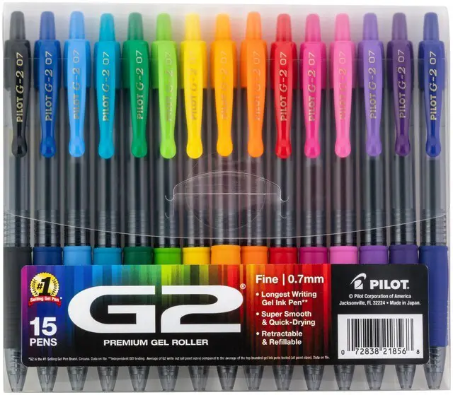 Main image of G2 Gel Roller Pens, G2 Rainbow Colors Pack, 15 Pack Pouch, Assorted