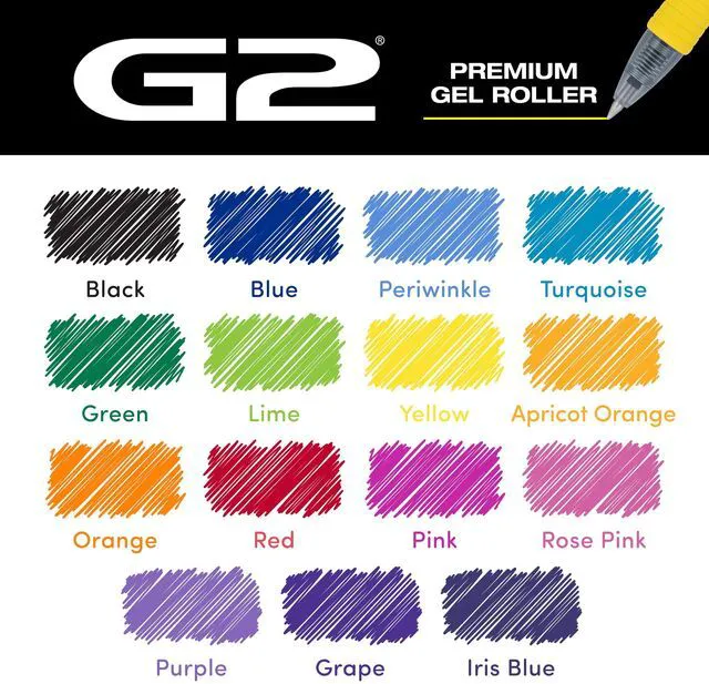 Alt view image 3 of 7 - G2 Gel Roller Pens, G2 Rainbow Colors Pack, 15 Pack Pouch, Assorted