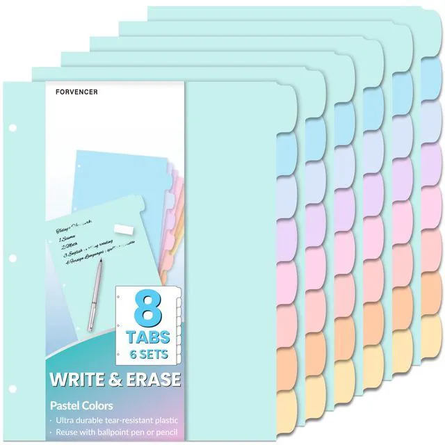Main image of 48Pcs/6Set Binder Dividers with Big Tabs Write&Erase tab Divider Dividers for 3 Ring Binder, Tab Divider with Sticker Labels for Student, Teacher, Office, Home Organizers, School Supplies