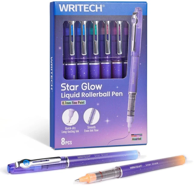 Main image of Liquid Ink Rollerball Pens: 8ct Assorted Colors Fine Point Tip 0.7mm Roller Ball Rolling Pen for Smooth Writing Coloring Drawing Journaling No Bleed & Smear &Smudge Multi Colored