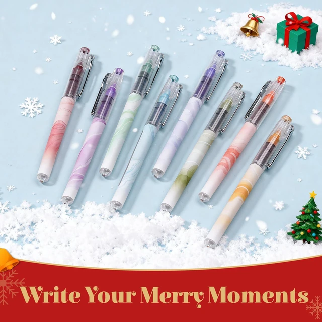 Alt view image 2 of 7 - Liquid Ink Rollerball Pens: Multi Colored 0.5mm Extra Fine Point Tip Rolling Roller Ball Pen 8ct Assorted Colors for Journaling Smooth Writing Note Taking No Bleed & Smudge & Smear