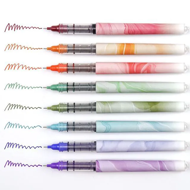 Alt view image 3 of 7 - Liquid Ink Rollerball Pens: Multi Colored 0.5mm Extra Fine Point Tip Rolling Roller Ball Pen 8ct Assorted Colors for Journaling Smooth Writing Note Taking No Bleed & Smudge & Smear