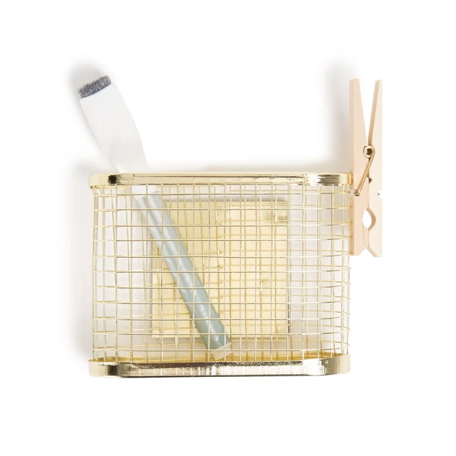 Alt view image 5 of 7 - Magnetic Locker Organizer Kit with Decor, Blue Nine pieces: a 12 inch stackable metal shelf holding 25 lb, gold oval mirror, wire cup, chevron dry erase board, 4 magnets