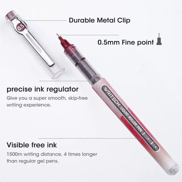 Alt view image 4 of 7 - Liquid Ink Rollerball Pens: Multi Colored 0.5mm Extra Fine Point Tip Rolling Roller Ball Pen 8ct Assorted Colors for Journaling Smooth Writing Note Taking No Bleed & Smudge & Smear