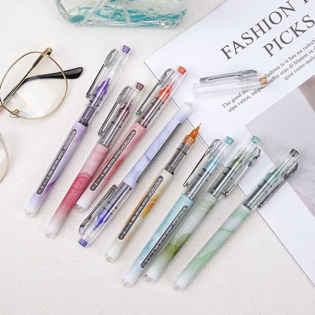 Alt view image 6 of 7 - Liquid Ink Rollerball Pens: Multi Colored 0.5mm Extra Fine Point Tip Rolling Roller Ball Pen 8ct Assorted Colors for Journaling Smooth Writing Note Taking No Bleed & Smudge & Smear