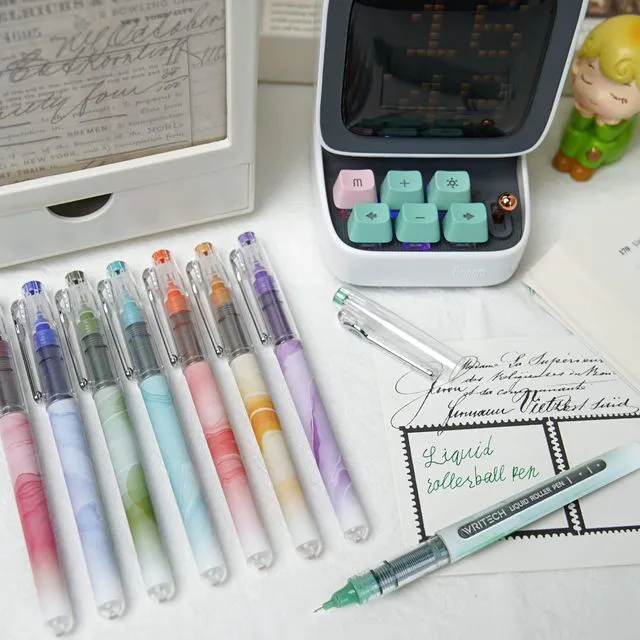 Alt view image 7 of 7 - Liquid Ink Rollerball Pens: Multi Colored 0.5mm Extra Fine Point Tip Rolling Roller Ball Pen 8ct Assorted Colors for Journaling Smooth Writing Note Taking No Bleed & Smudge & Smear