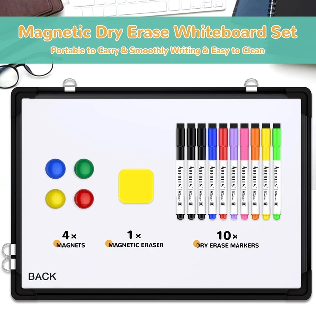 Alt view image 2 of 7 - Monthly Calendar Whiteboard for Wall, 24x18 Inches Dry Erase Board with Cork Board Combo, Magnetic White Board, Double-Sided Hanging Portable Board for Office School Home Kitchen Planner, Black