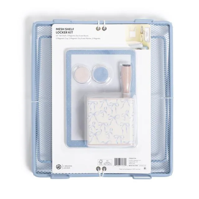 Alt view image 3 of 7 - Magnetic Locker Organizer Kit with Decor, Charming Coquette Six pieces: a 10 inch stackable metal locker shelf, dry erase board, magnetic cup, marker and two bow-print magnets