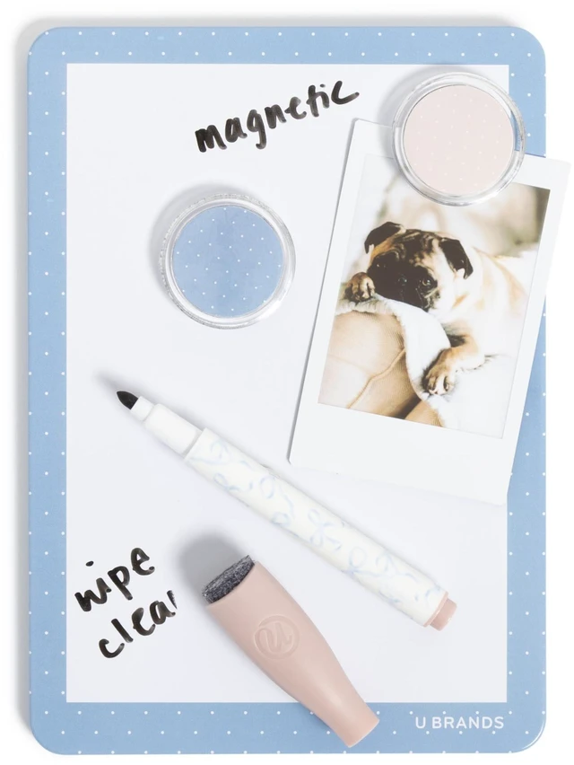 Alt view image 7 of 7 - Magnetic Locker Organizer Kit with Decor, Charming Coquette Six pieces: a 10 inch stackable metal locker shelf, dry erase board, magnetic cup, marker and two bow-print magnets