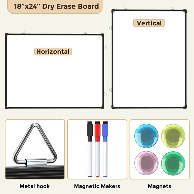 Alt view image 6 of 7 - White Board for Wall, 24" x 18" Double Sided Whiteboard,Black Frame Double sided Dry Erase Board, Hanging for Home, School, Office, Includes 3 Dry Erase Markers 4 magnets Double Sided Tapes