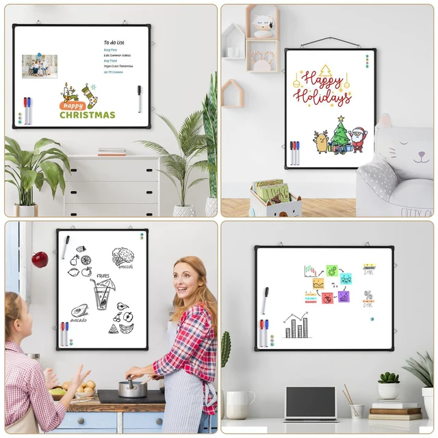 Alt view image 7 of 7 - White Board for Wall, 24" x 18" Double Sided Whiteboard,Black Frame Double sided Dry Erase Board, Hanging for Home, School, Office, Includes 3 Dry Erase Markers 4 magnets Double Sided Tapes