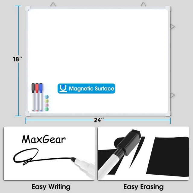 Alt view image 2 of 7 - White Board for Wall, 24" x 18" Double Sided Dry Erase Board, White Double sided Whitboard, Includes 3 Dry Erase Markers 4 magnets Double Sided Tapes, Portable, Hanging for Home, School, Office