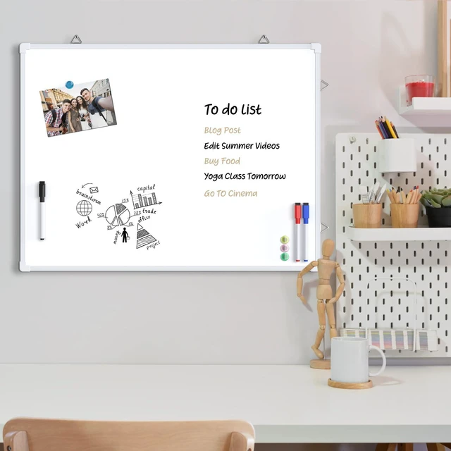Alt view image 3 of 7 - White Board for Wall, 24" x 18" Double Sided Dry Erase Board, White Double sided Whitboard, Includes 3 Dry Erase Markers 4 magnets Double Sided Tapes, Portable, Hanging for Home, School, Office