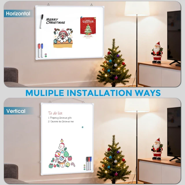 Alt view image 4 of 7 - White Board for Wall, 24" x 18" Double Sided Dry Erase Board, White Double sided Whitboard, Includes 3 Dry Erase Markers 4 magnets Double Sided Tapes, Portable, Hanging for Home, School, Office