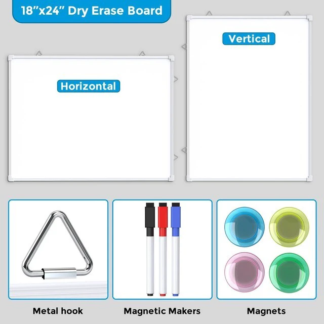 Alt view image 5 of 7 - White Board for Wall, 24" x 18" Double Sided Dry Erase Board, White Double sided Whitboard, Includes 3 Dry Erase Markers 4 magnets Double Sided Tapes, Portable, Hanging for Home, School, Office
