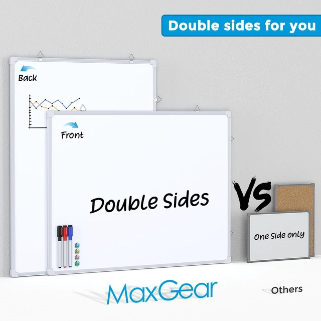 Alt view image 6 of 7 - White Board for Wall, 24" x 18" Double Sided Dry Erase Board, White Double sided Whitboard, Includes 3 Dry Erase Markers 4 magnets Double Sided Tapes, Portable, Hanging for Home, School, Office