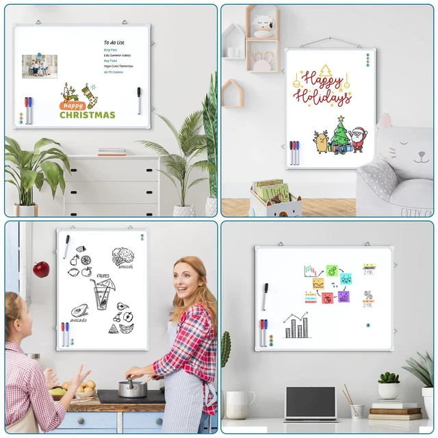 Alt view image 7 of 7 - White Board for Wall, 24" x 18" Double Sided Dry Erase Board, White Double sided Whitboard, Includes 3 Dry Erase Markers 4 magnets Double Sided Tapes, Portable, Hanging for Home, School, Office