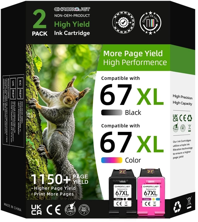 Main image of Printer Ink 67 Compatible for HP 67 Ink Cartridges Black/Color Combo Pack for HP Ink 67 for HP 67 Ink Fit for DeskJet 2855e 2800e 4155e 2755e 2700 2700e 4100 4255e Envy 6055e 6455e 6000 6400 Printer