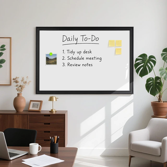 Alt view image 6 of 7 - Large Dry Erase White Board for Wall, 48"x36", Black Wooden Frame Magnetic, Decorative Whiteboard, Wall Mounted, for Home, Office, Kitchen, Dorm, 4 Markers, 6 Magnets, A Eraser