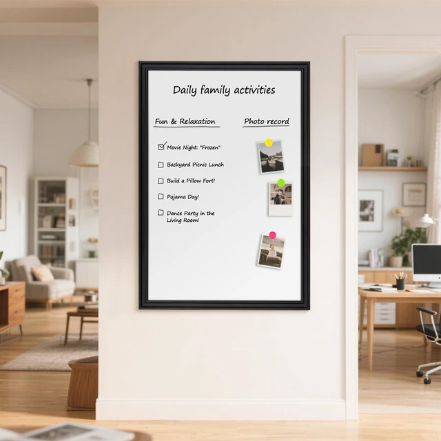 Alt view image 7 of 7 - Large Dry Erase White Board for Wall, 48"x36", Black Wooden Frame Magnetic, Decorative Whiteboard, Wall Mounted, for Home, Office, Kitchen, Dorm, 4 Markers, 6 Magnets, A Eraser