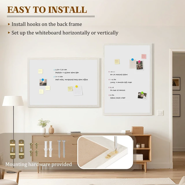 Alt view image 5 of 7 - Large Dry Erase White Board for Wall, 48"x36", Vintage White Wooden Frame Magnetic, Decorative Whiteboard, Wall Mounted, for Home, Office, Kitchen, Dorm, 4 Markers, 6 Magnets, A Eraser