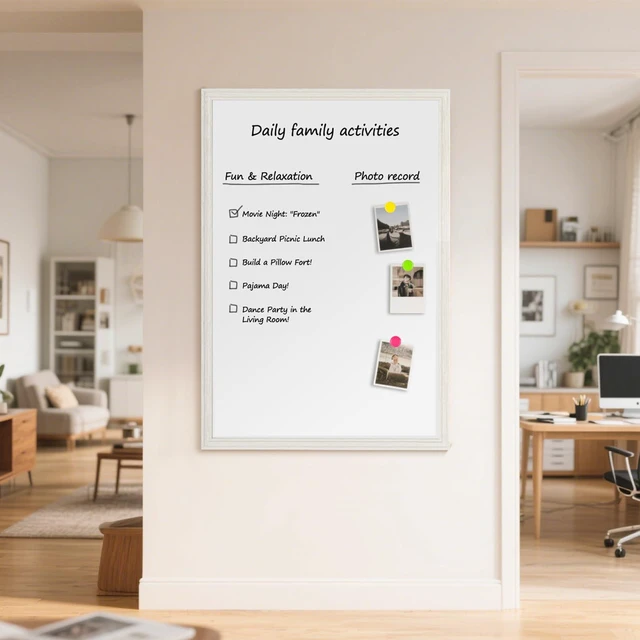Alt view image 7 of 7 - Large Dry Erase White Board for Wall, 48"x36", Vintage White Wooden Frame Magnetic, Decorative Whiteboard, Wall Mounted, for Home, Office, Kitchen, Dorm, 4 Markers, 6 Magnets, A Eraser