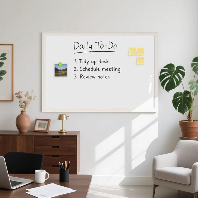 Alt view image 6 of 7 - Large Dry Erase White Board for Wall, 48"x36", Vintage White Wooden Frame Magnetic, Decorative Whiteboard, Wall Mounted, for Home, Office, Kitchen, Dorm, 4 Markers, 6 Magnets, A Eraser
