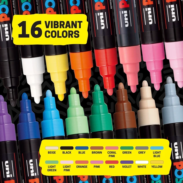 Alt view image 7 of 7 - ® PC-5M Paint Markers, 16 Count Medium Reversible Tip Set (1.82.5 mm) Water-Based Opaque Paint Pens for Rock Painting, Wood, Glass, Crafts & Art Projects