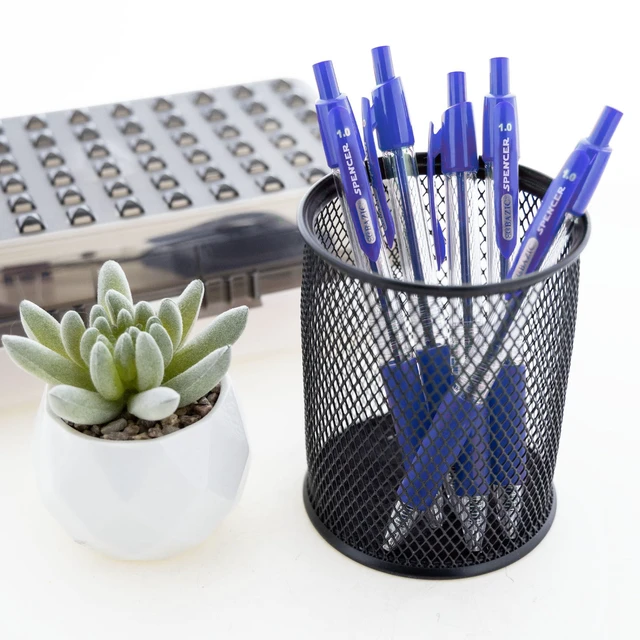 Alt view image 7 of 7 - Spencer Blue Ink Retractable Pens, 1.0 mm, 5 Ct, 24-Box Smooth quick-dry ink, Blue ink retractable ballpoint pens, Soft cushion grip, 1.0 mm medium, One-click, Pocket clip